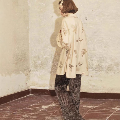 Siyuan I * C niche linen hand-embroidered hollow design long-sleeved shirt women's summer new loose top 7779