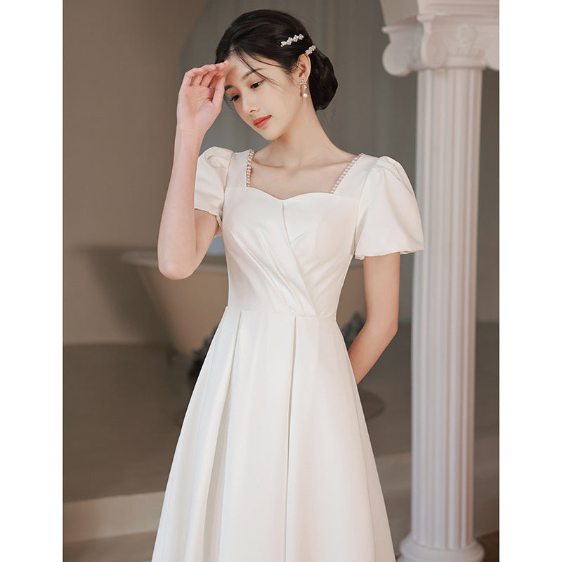 Small white evening dress can be worn at ordinary times, small white dress for graduation dates,  spring engagement certificate registration dress