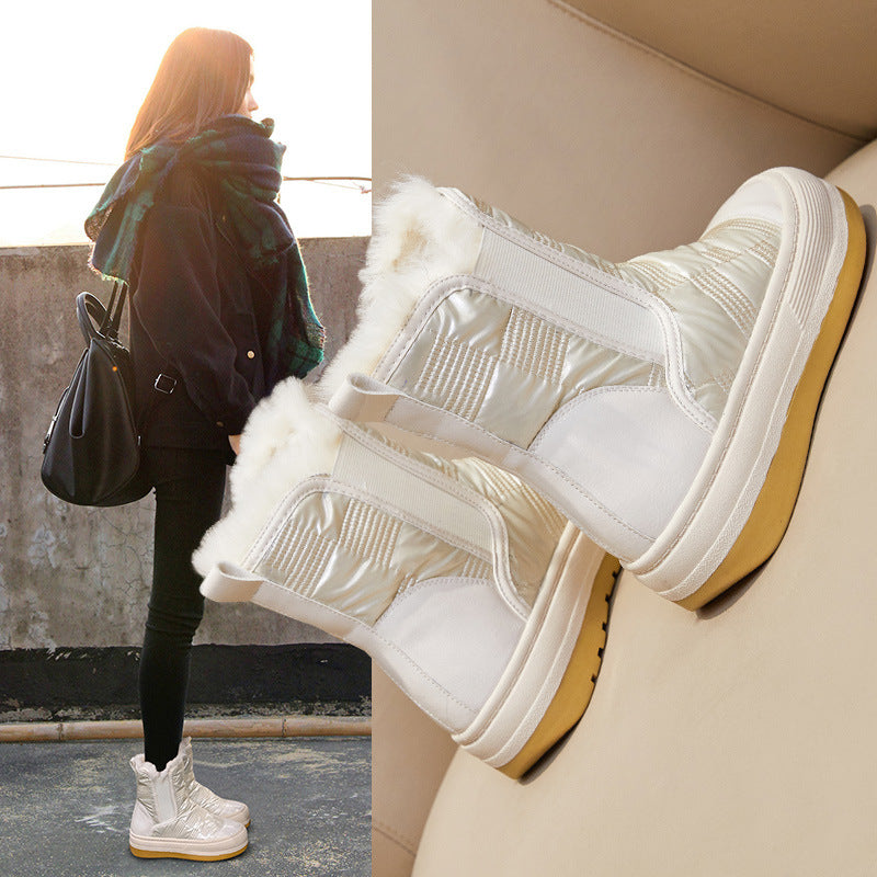 2025 SHI snow boots women's velvet thickened warm  winter new tall thick-soled cotton boots Martin boots women's medium boots