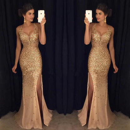 FLOWERSVERSE popular autumn and winter new 2025 Popular trade  New new split bronzing dress long dress evening dress