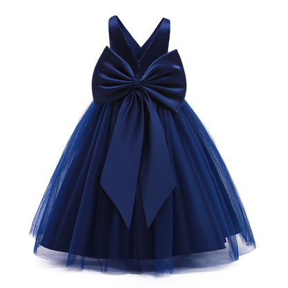 flowersverse New Girls' Dress Children and Teens Princess Dress Bow Dress Girl Costume for Piano Performance Dress