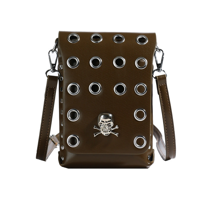 FLOWERSVERSE 2025 Crossbody bag 2025 style unisex punk rivet flip small square bag dark wind skull belt waist bag women