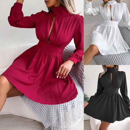 INS Style Real Shot Spring and Summer Sexy Hollow-out Cinched Big Swing Dress  New  Women's Clothing