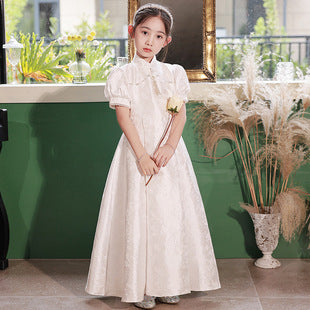 flowersverse Girls Evening Dress Chinese Style Fashion Flower Girl Little Girl Princess Dress Children Host Piano Performance Costume