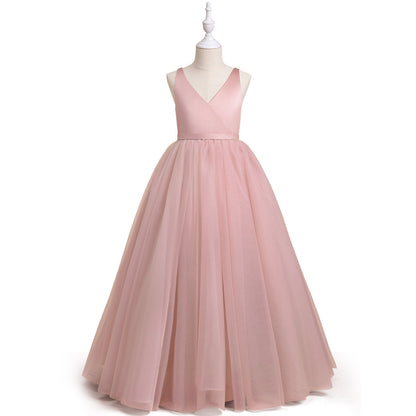 flowersverse New Girls' Dress Children and Teens Princess Dress Bow Dress Girl Costume for Piano Performance Dress