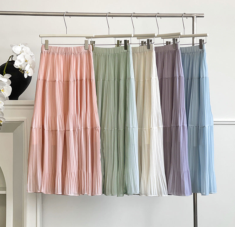 2025  spring new Korean version of dopamine pleated design sense atmosphere trend pleated skirt half-length skirt 702