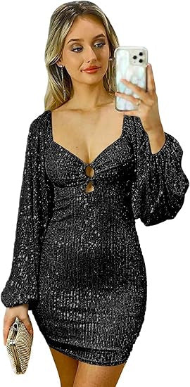 FLOWERSVERSE 2025New   autumn new 2025 beads sexy long-sleeved deep V retro sequins medium and long dress