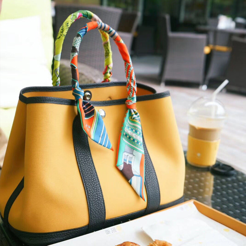 FLOWERSVERSE 2025 High quality handmade wax line bucket bag women's bag tote bag canvas color matching garden bag large bag shopping bag catfish bag