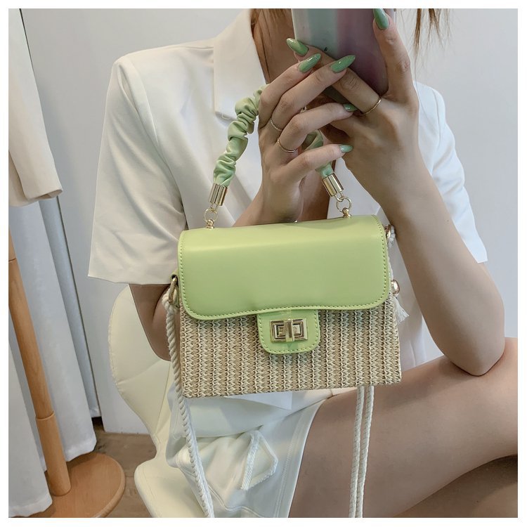 FLOWERSVERSE  Straw Woven Bag Women's Fashionable Beach Weaving Portable Small Square Bag  Summer New Ins Stitching Shoulder Messenger Bag