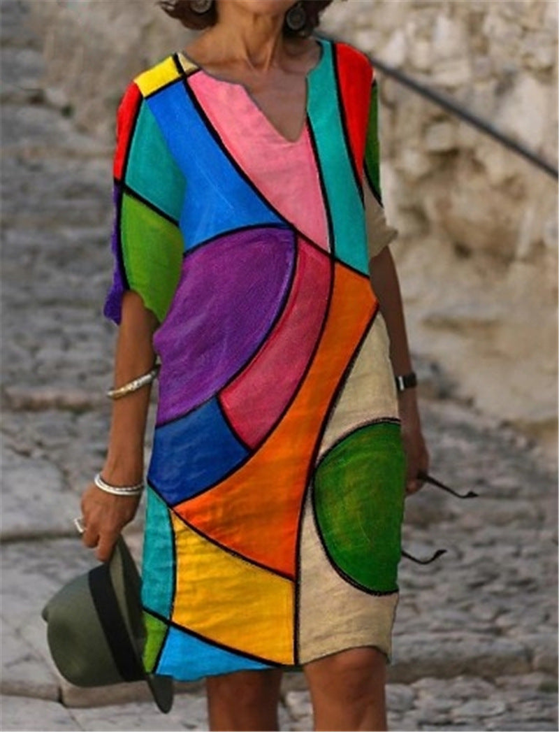 FLOWERSVERSE Chuyi popular spring 2025 0V neck sexy retro print retro dress women's casual medium and long dress