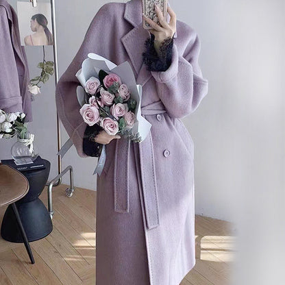 2025 popular popular long-haired solid-color double-sided cashmere coat, double-breasted classic women's coat manufacturer wholesale