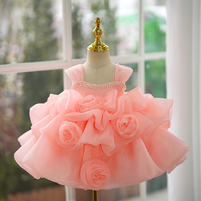 flowersverse Children's Evening Dress Flower Girl Wedding Little Girl Pettiskirt Girl Year-Old Princess Dress High-End Host Performance Costume