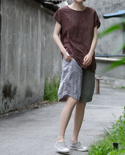 summer refreshing design short casual pants linen breathing mottled literary wide-leg shorts