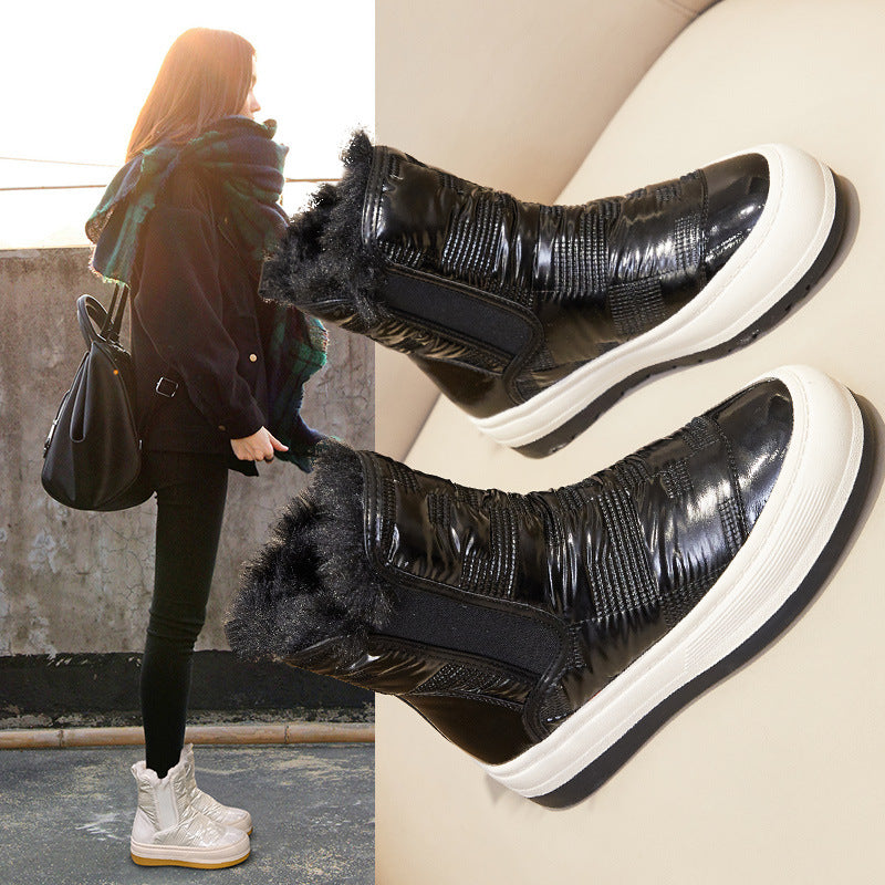 2025 SHI snow boots women's velvet thickened warm  winter new tall thick-soled cotton boots Martin boots women's medium boots