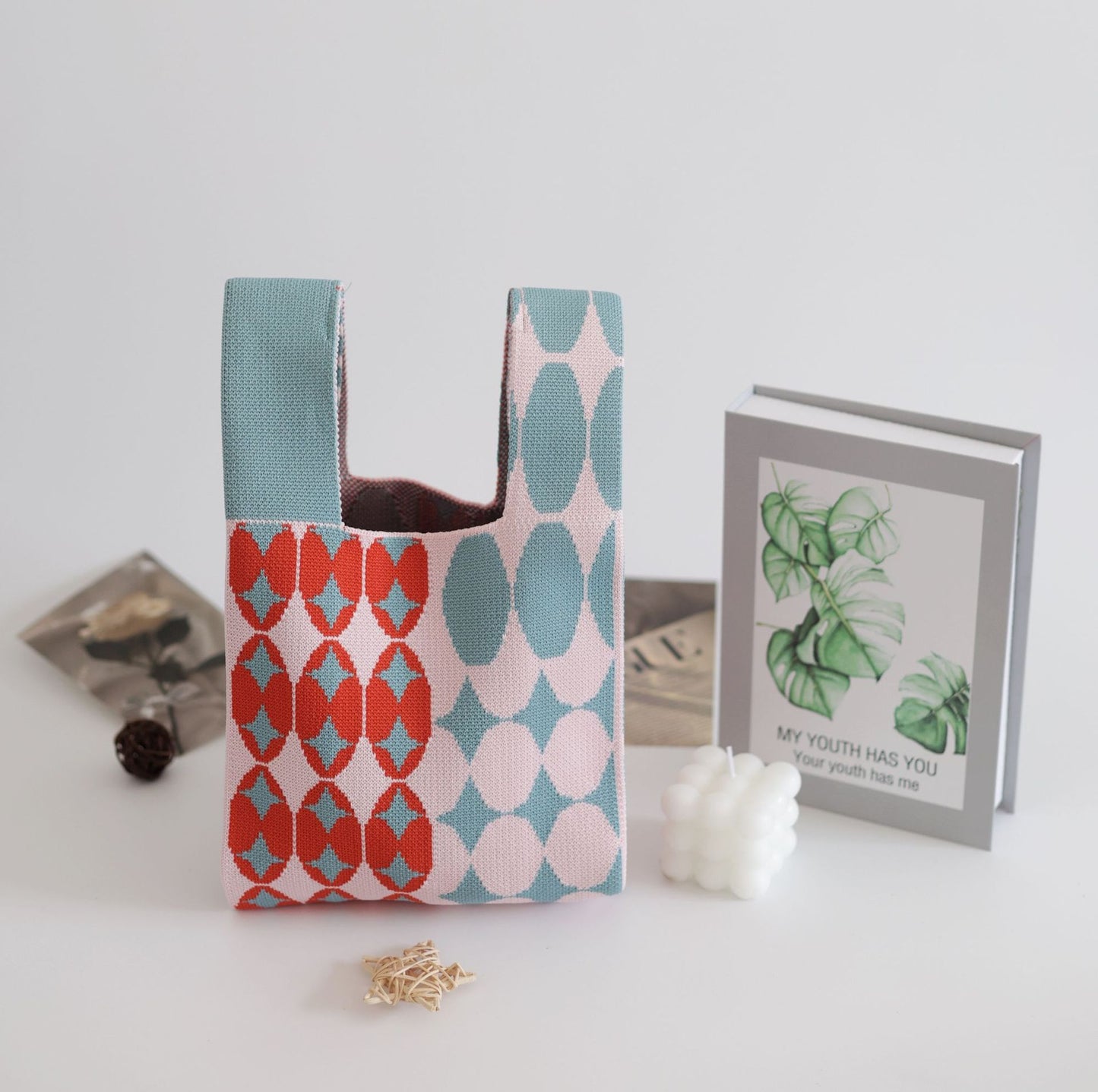 FLOWERSVERSE  INS Internet Hot New Handbag Women's Knitted Bag Japanese and Korean Style All-Match Hand Carrying Casual Tote Bag Factory Wholesale