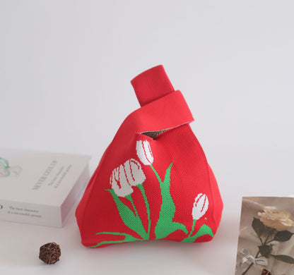 FLOWERSVERSE  INS Internet Hot New Handbag Women's Knitted Bag Japanese and Korean Style All-Match Hand Carrying Casual Tote Bag Factory Wholesale