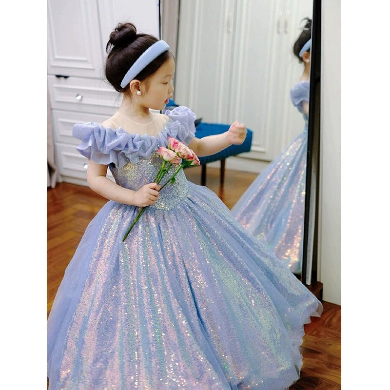 flowersverse Children's Day Host's Dress Girls' Dress Light Luxury Minority High-End Birthday Princess Dress 61