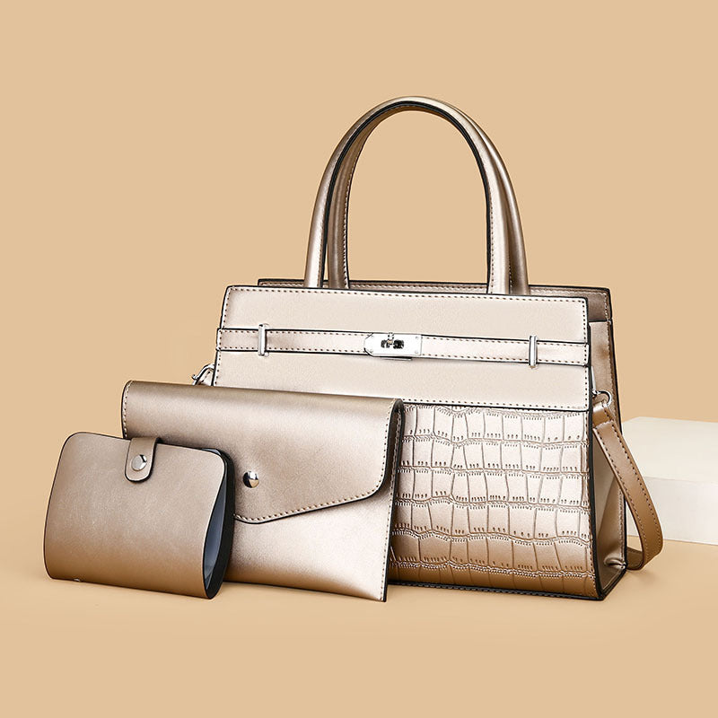 2025 hot-selling popular new fashion temperament stone pattern handbag,  retro large-capacity three-piece women's bag