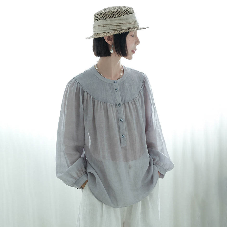 Shirt Women's Summer, Silk and Hemp Sunscreen Shirt, Long Sleeve Women's Top Premium, Women's Ramie Shirt B0705