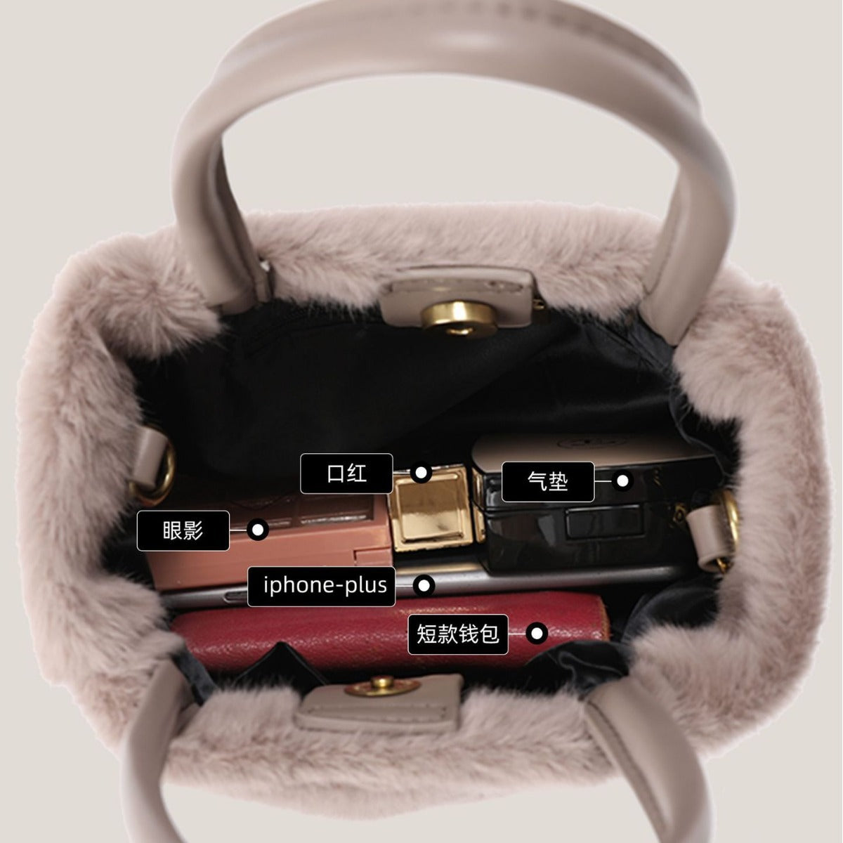 FLOWERSVERSE 2025 Winter girls bag plush bucket bag Korean version fluffy high-end portable shoulder bag crossbody fluff bag versatile