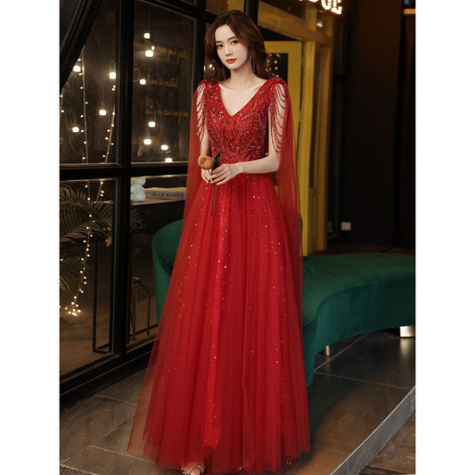 Temperament evening dress 2025 new spring engagement banquet style toast dress bride women's light luxury niche dress