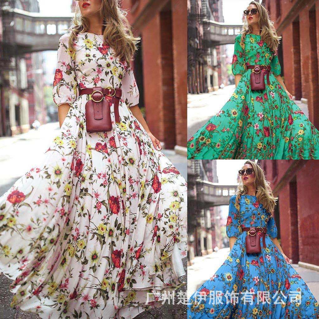 FLOWERSVERSE Cross-border new 2025 women's clothing print , bohemian vacation style print big pendulum dress