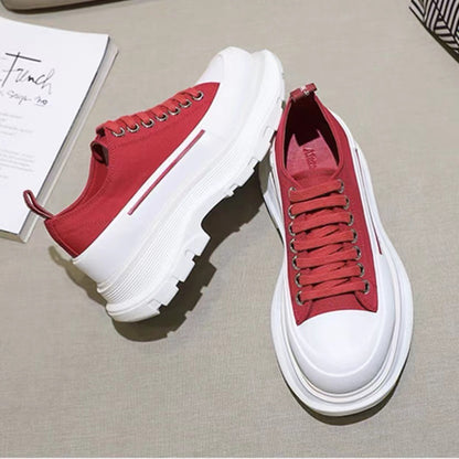 flowersverseMcQueen Platform Canvas Shoes  Summer New Breathable Clunky Sneakers Height Increasing Insole Top Couple Casual White Shoes for Women