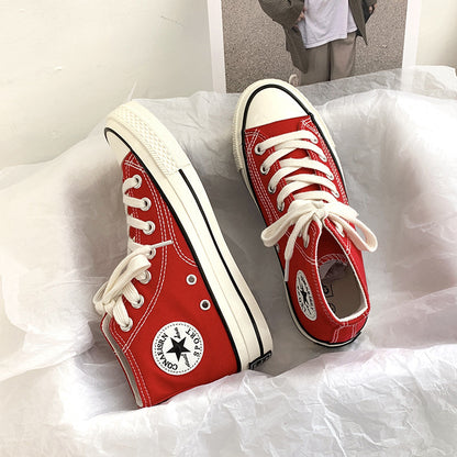 flowersverseSpring Wannian Versatile High-Top Canvas Shoes Women's Korean-Style Ulzzang Preppy Style Board Shoes Hong Kong Style Vintage Fashion Shoes