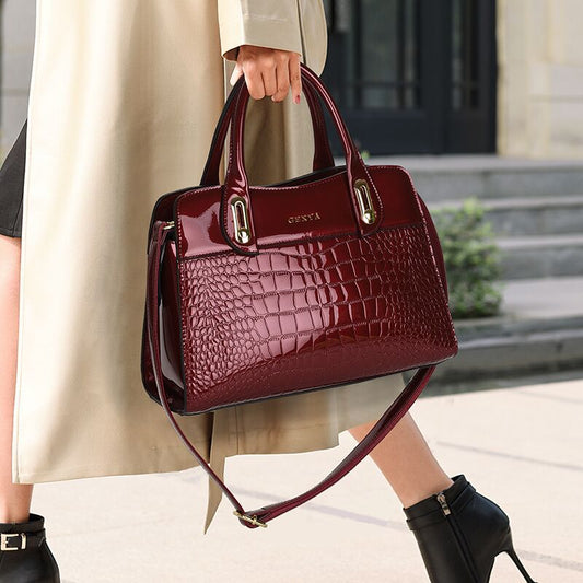 2025 Handbags  hot-selling patent leather women's bags, crocodile pattern high-end bags, large-capacity light luxury portable tote bags for women