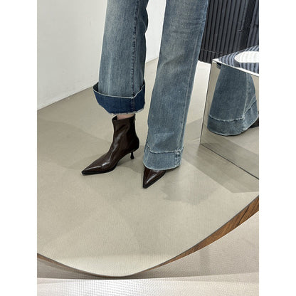2025  Retro design pointed thin heel short boots women's popular autumn and winter new  high heel Martin boots short thin boots