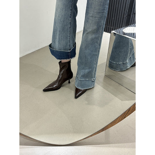 2025  Retro design pointed thin heel short boots women's popular autumn and winter new  high heel Martin boots short thin boots