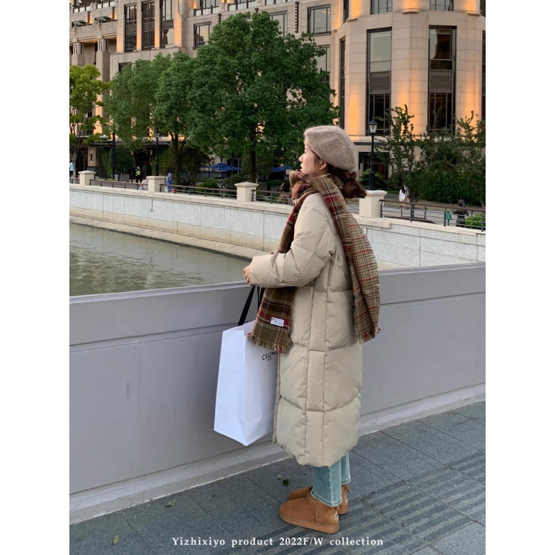 Down cotton-padded clothes women's medium and long loose Korean version of Hong Kong style bread clothes cotton-padded clothes  winter new fashion cotton-padded jacket