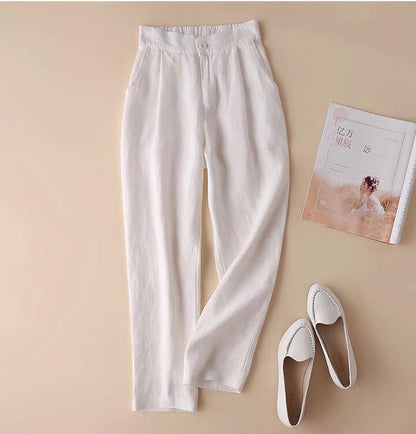 flowersverse Linen Skinny Pants Summer New Casual Pants Women's Linen Loose Slimming Women's Pants Drape Cropped Straight Harem Pants