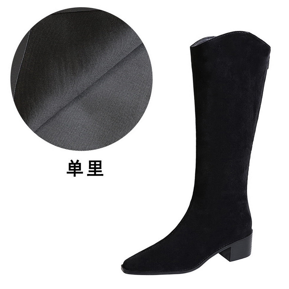 FLOWERSVERSE 2025 578-7  style banquet tall boots suede medium heel thick heel fashion simple versatile tall women's boots knight boots