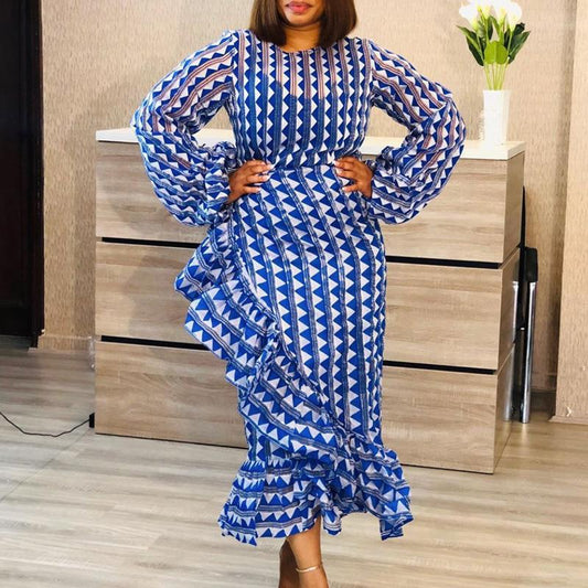 FLOWERSVERSE Chuyi New casual women's clothing new lantern lotus leaf edge large size spring sleeve high waist irregular dress