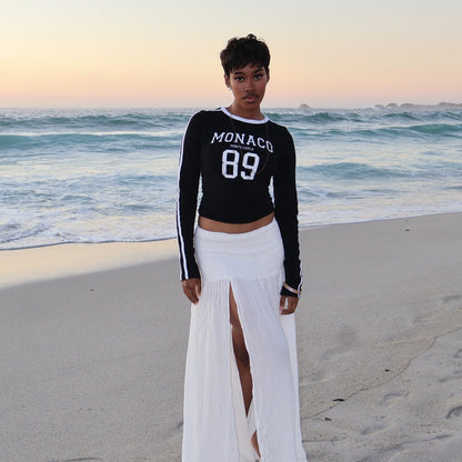 New Alphanumeric Long Sleeve Printed T-Shirt Women's Spring Summer Retro Striped Long Sleeve T-Shirt  Spice Girls