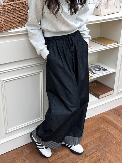 2025  Spring New Korean Edition Fashion Casual Loose Edge Striped High Waist Drawstring Jeans 22177