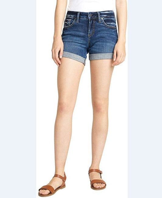 Popular trade elastic hole flanged denim shorts women