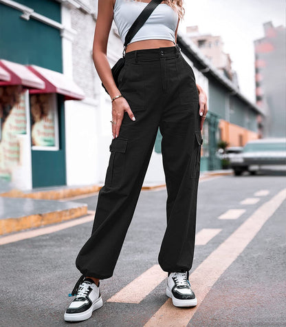 flowersverse Summer New Casual Pants Women's Cotton High Waist Wide-Leg Overalls  HOT and NEW Cross Border Women's Trousers