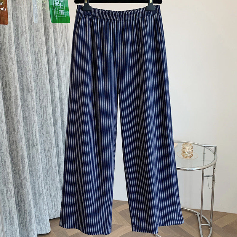 summer new high-end drape elastic waist temperament striped thin straight versatile casual pants children