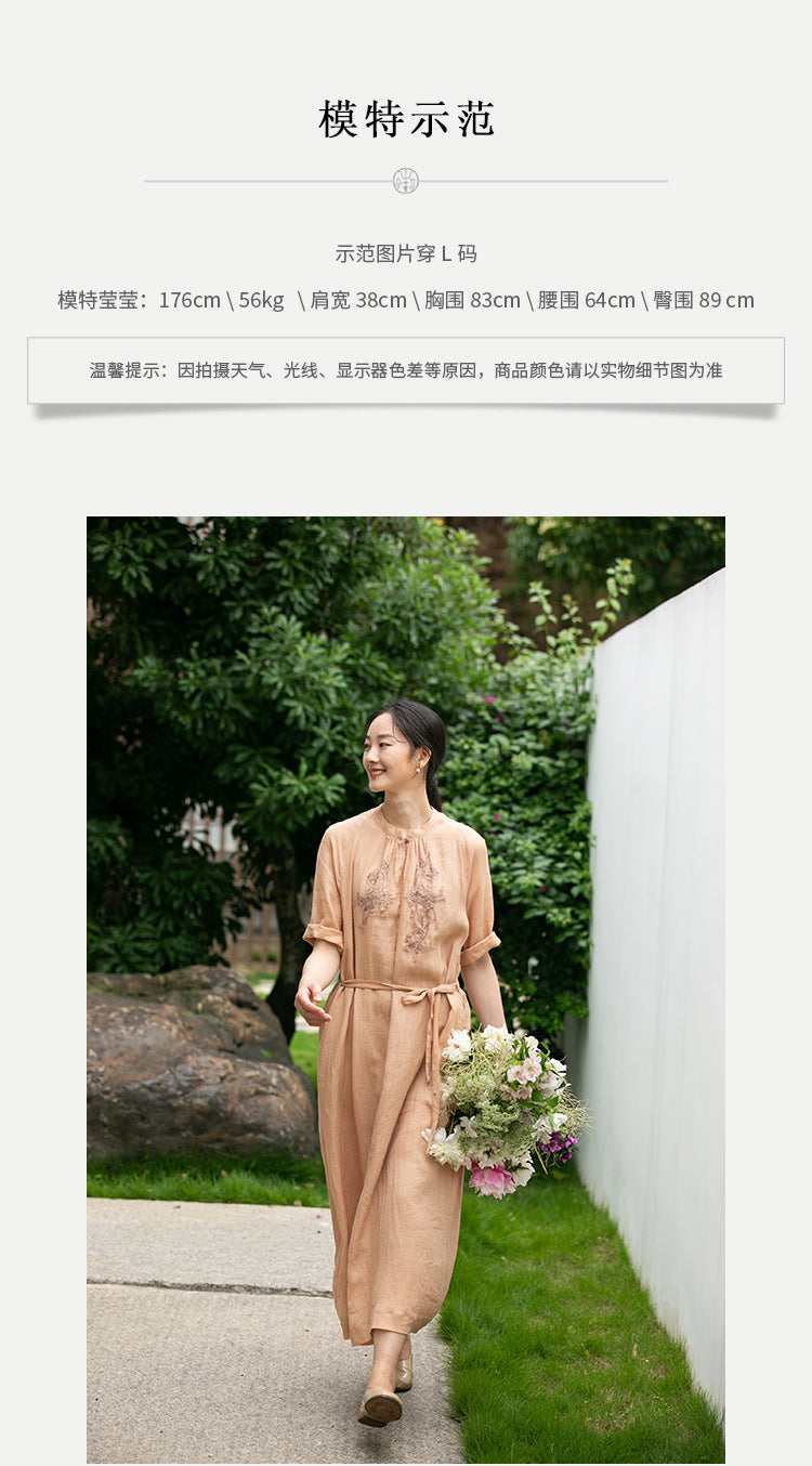 popular spring and summer dress, literary loose embroidery elegant medium and long dress, ramie dress, reply 211239