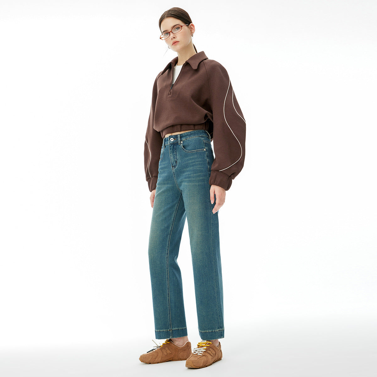 2025 popular autumn and winter new models, four-sided elastic high-waisted nine-point pants, women's clothing slim-fit baguette versatile Lycra high-end jeans