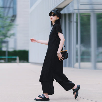 New Chinese dress women's spring and summer, Tencel hemp improved cheongsam dress, retro temperament split two colors B0451