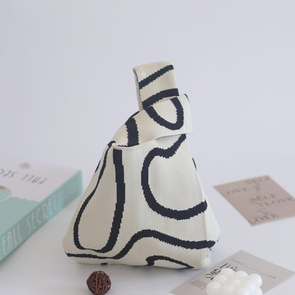 FLOWERSVERSE  INS Internet Hot New Handbag Women's Knitted Bag Japanese and Korean Style All-Match Hand Carrying Casual Tote Bag Factory Wholesale