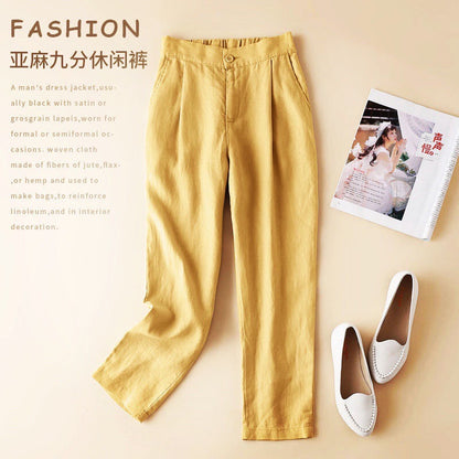 flowersverse Linen Skinny Pants Summer New Casual Pants Women's Linen Loose Slimming Women's Pants Drape Cropped Straight Harem Pants