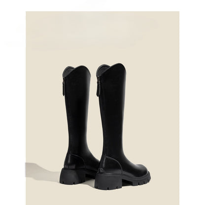 2025  V-mouth boots women's thick-soled high tube small tube circumference thick heel boots knight boots