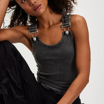 spring new strap buckle sling vest women wear fashion hot girls solid color lunch break waist top Popular trade