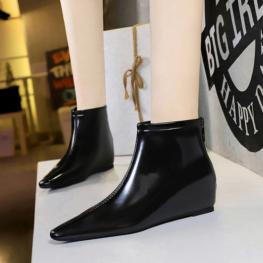 FLOWERSVERSE 2025 6632-9 Retro  style slope heel heightening fashionable versatile pedicure and thin autumn and winter women's boots and bare boots