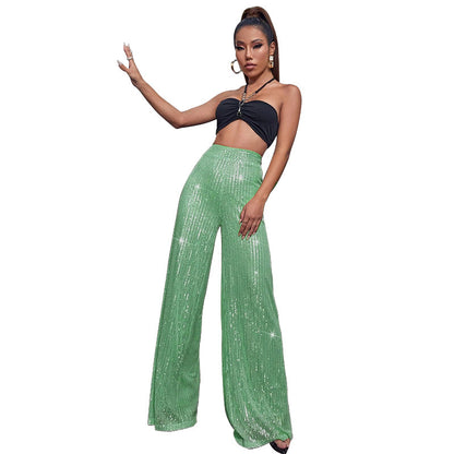 flowersverse HOT and NEW Cross Border Women's Pants Women's Autumn and Winter Trousers  High Waist Wide Leg Pants Draping Effect Sequined Casual Pants for Women