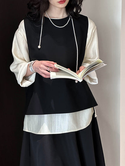 2025  spring new back split suit vest women's simple fashionable exquisite quiet luxury stacked top 1588